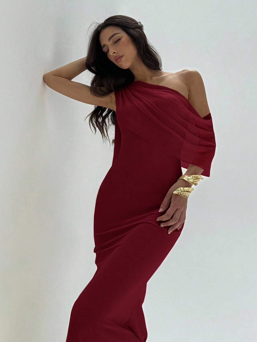 NOIREL - Asymmetric One Shoulder Bodycon Maxi Dress