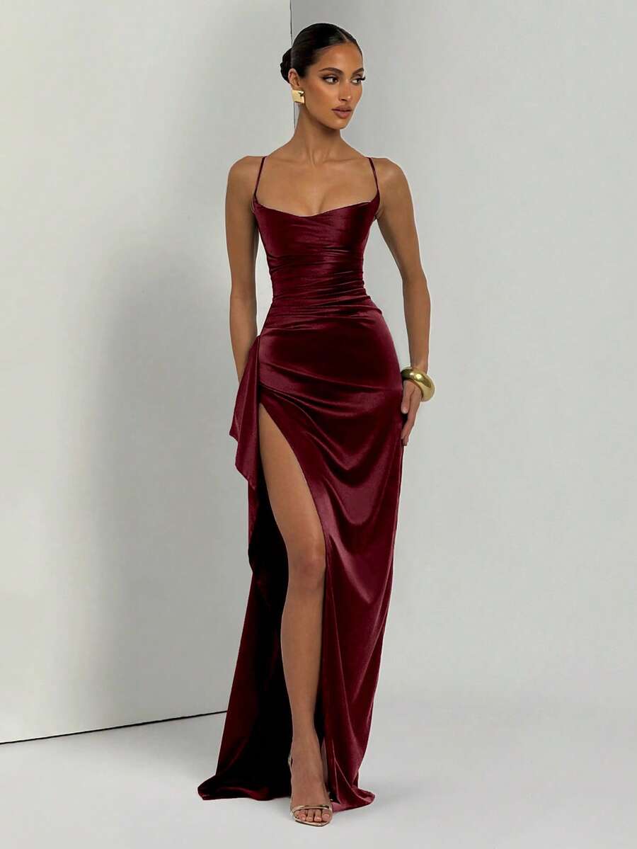 SATINÉ - Spaghetti Strap Satin Maxi Dress