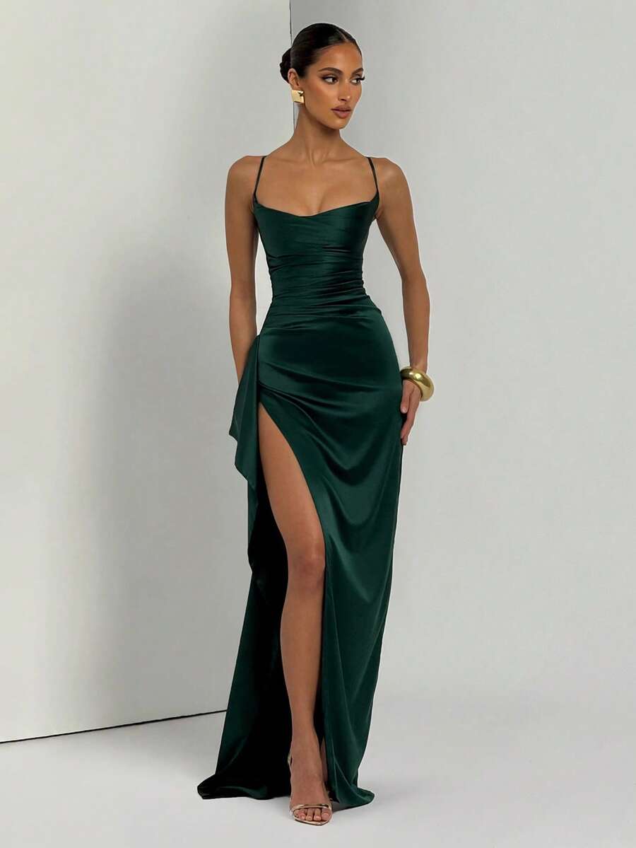 SATINÉ - Spaghetti Strap Satin Maxi Dress
