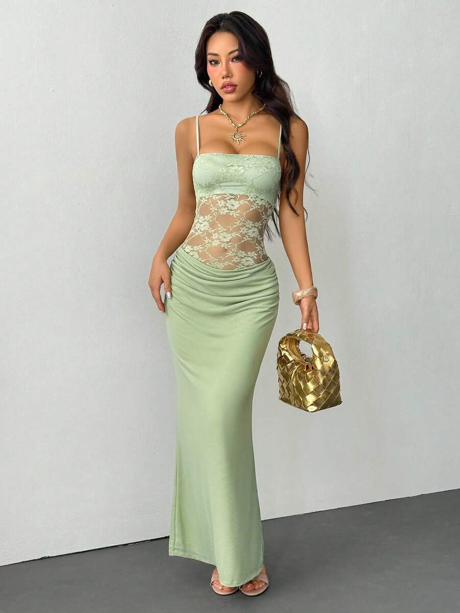VALE -Lace Cami Bodycon Maxi Dress