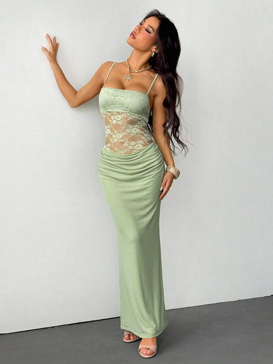 VALE -Lace Cami Bodycon Maxi Dress