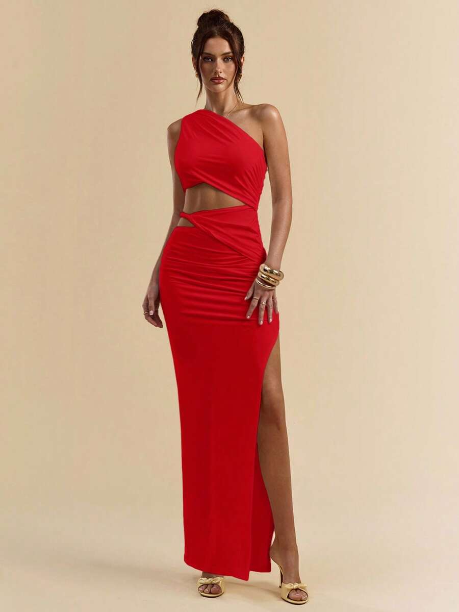 SVELTO - Asymmetric Bodycon Maxi Dress with High Slit