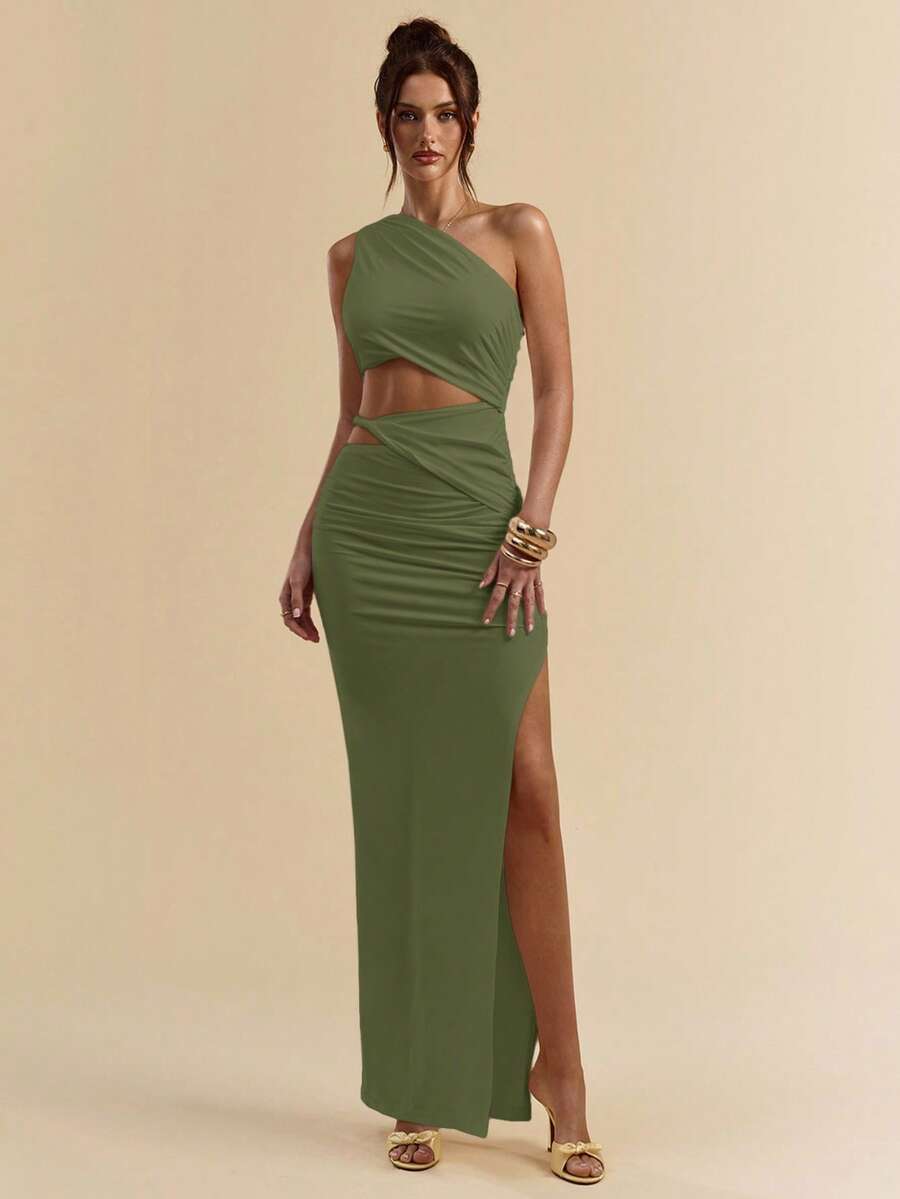 SVELTO - Asymmetric Bodycon Maxi Dress with High Slit