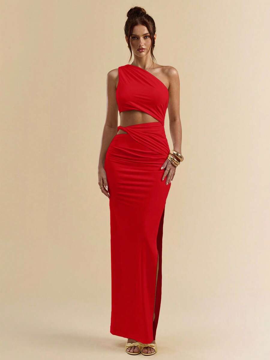 SVELTO - Asymmetric Bodycon Maxi Dress with High Slit
