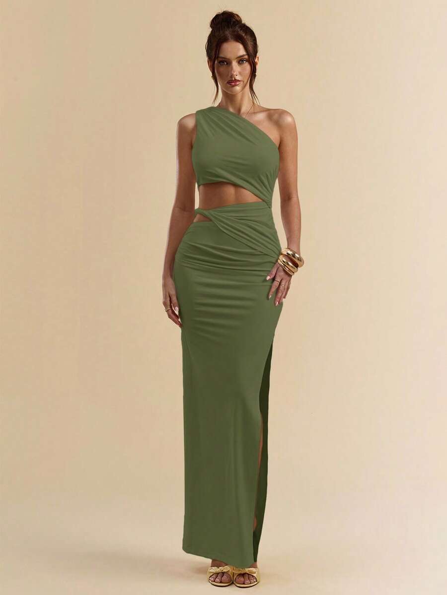 SVELTO - Asymmetric Bodycon Maxi Dress with High Slit