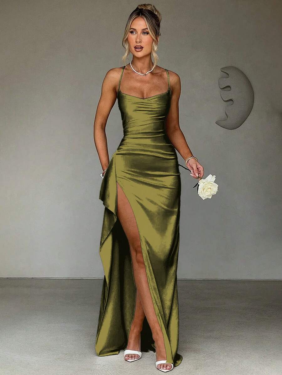 SATINÉ - Spaghetti Strap Satin Maxi Dress