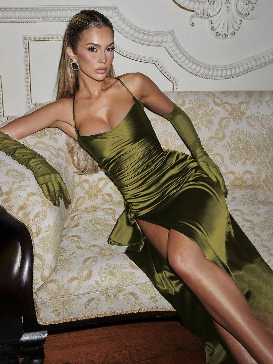 SATINÉ - Spaghetti Strap Satin Maxi Dress