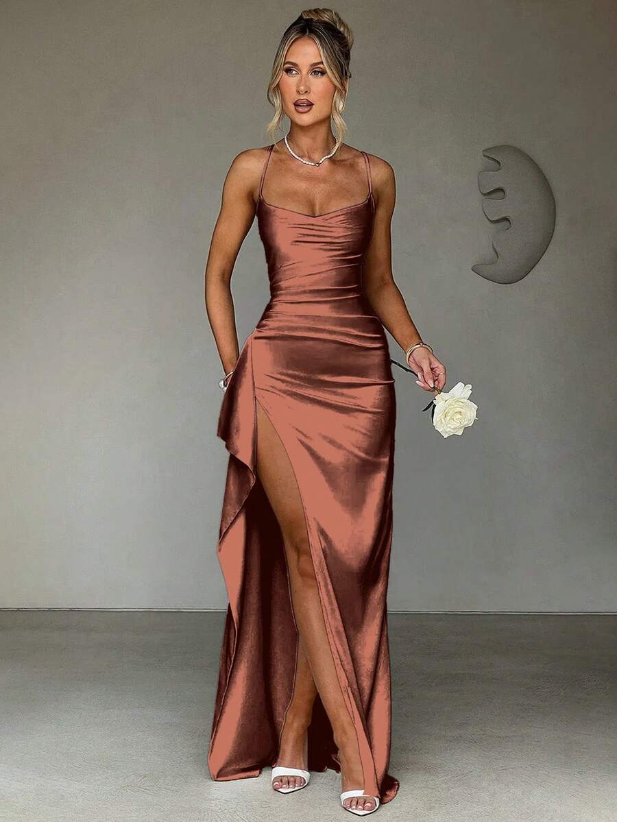 SATINÉ - Spaghetti Strap Satin Maxi Dress
