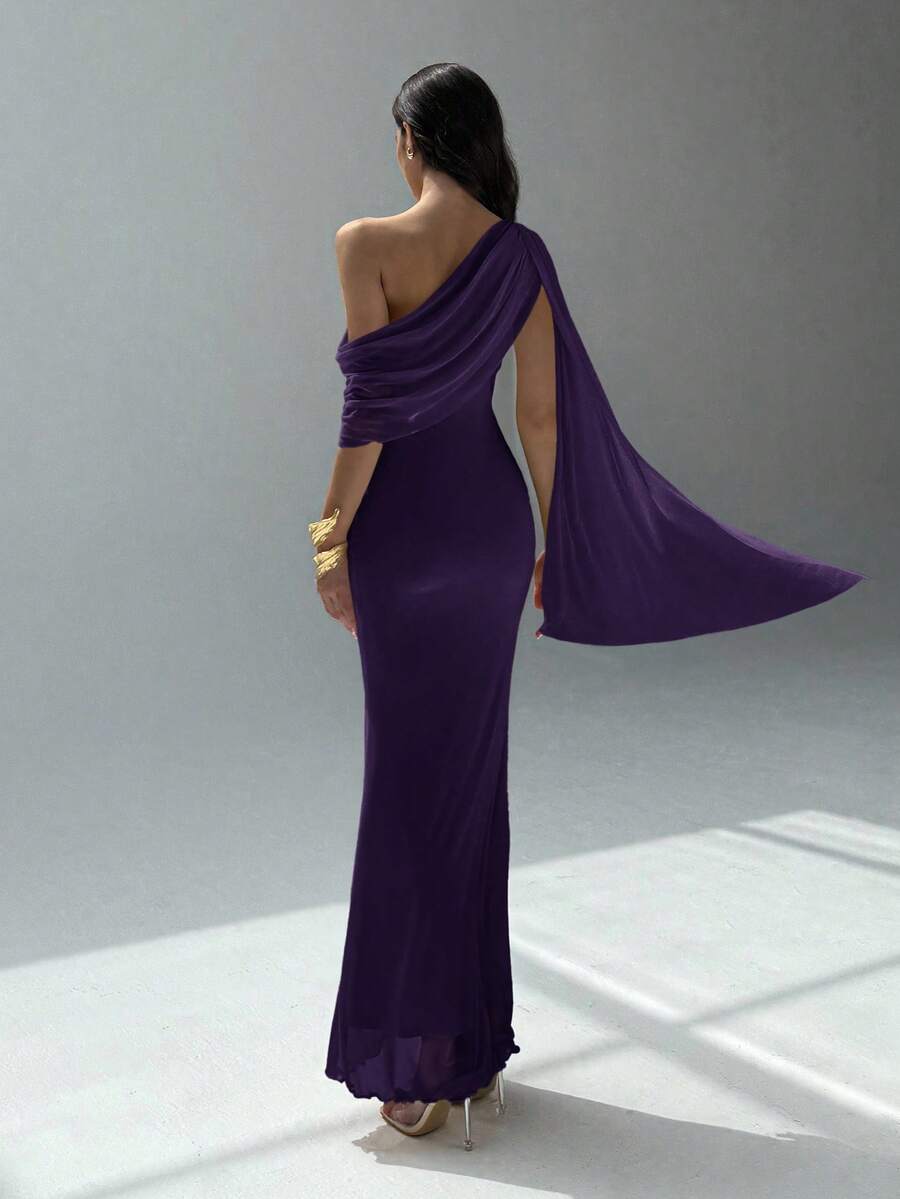 NOIREL - Asymmetric One Shoulder Bodycon Maxi Dress