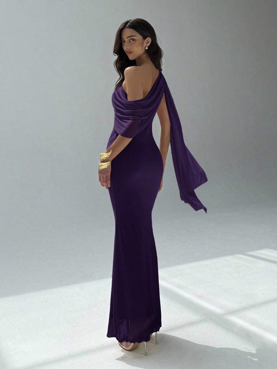 NOIREL - Asymmetric One Shoulder Bodycon Maxi Dress