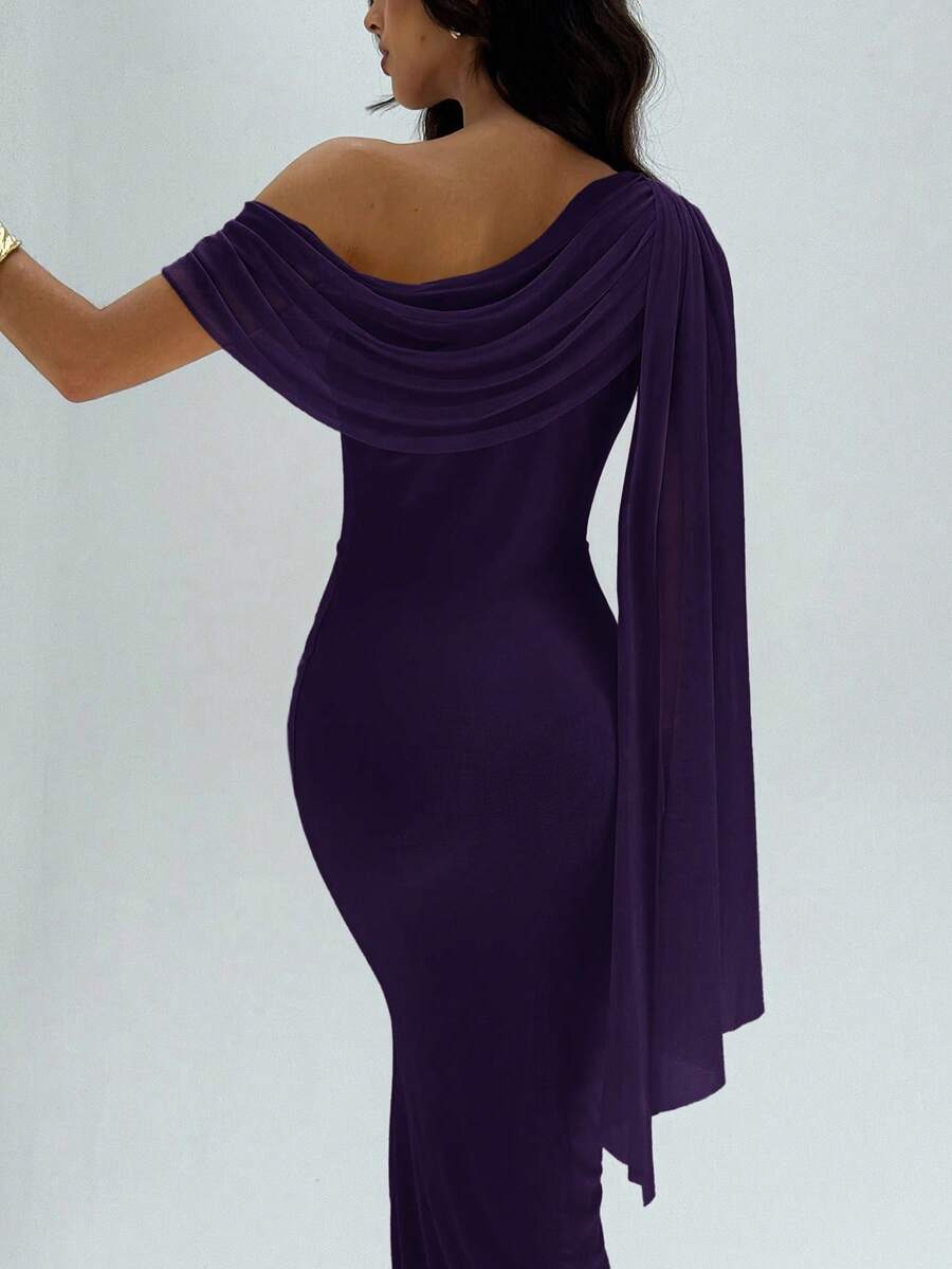 NOIREL - Asymmetric One Shoulder Bodycon Maxi Dress