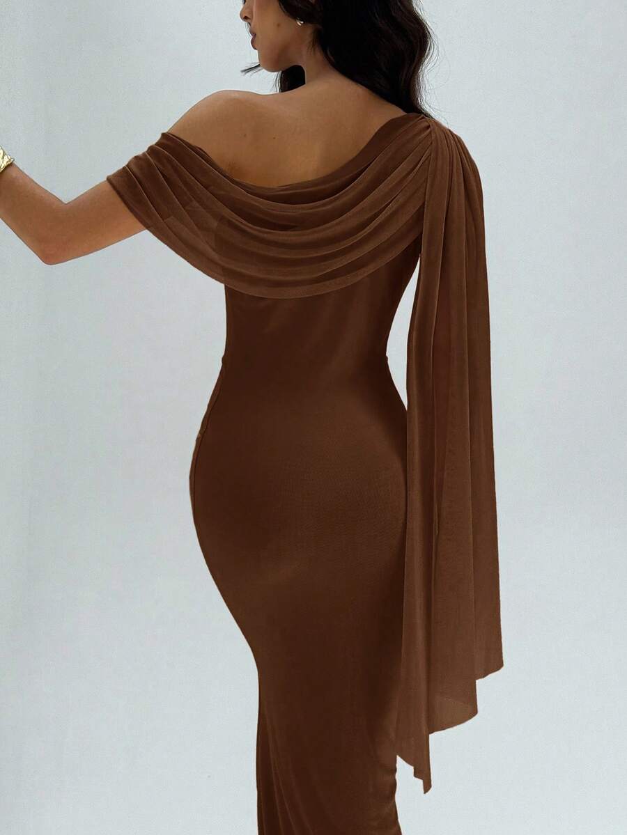 NOIREL - Asymmetric One Shoulder Bodycon Maxi Dress