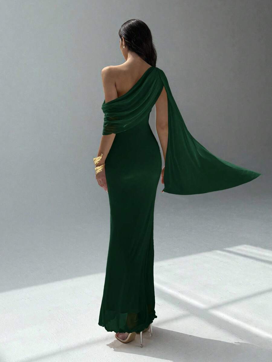NOIREL - Asymmetric One Shoulder Bodycon Maxi Dress