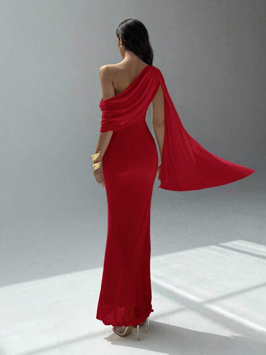 NOIREL - Asymmetric One Shoulder Bodycon Maxi Dress