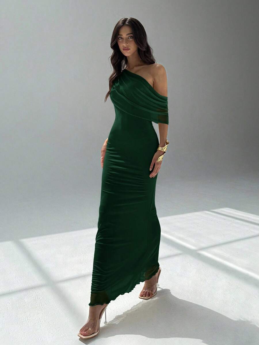 NOIREL - Asymmetric One Shoulder Bodycon Maxi Dress
