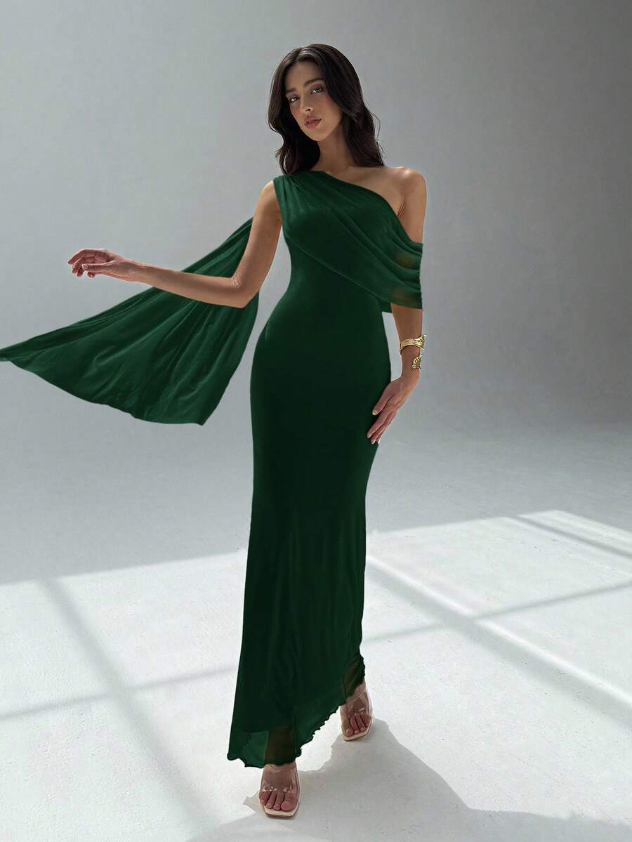 NOIREL - Asymmetric One Shoulder Bodycon Maxi Dress