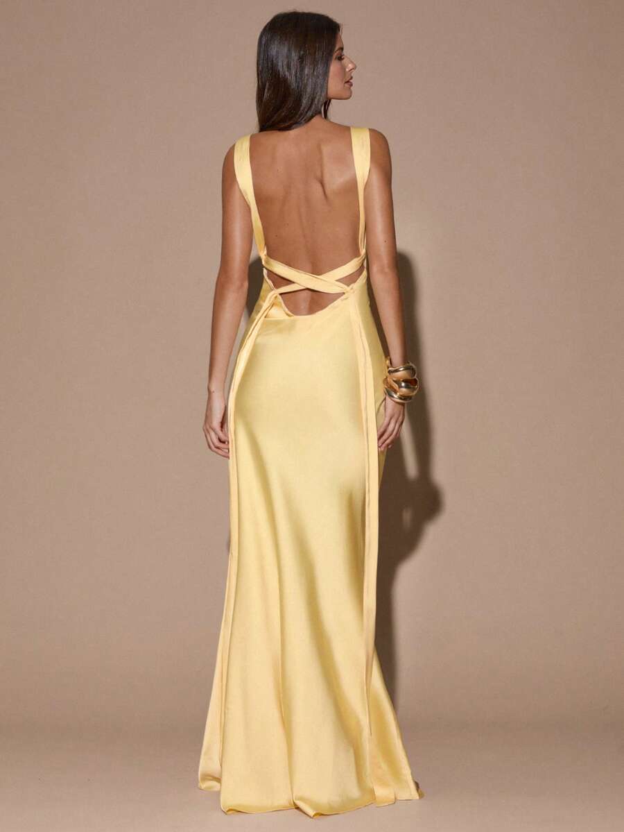 SOLÉA - Backless Maxi Dress Light Yellow
