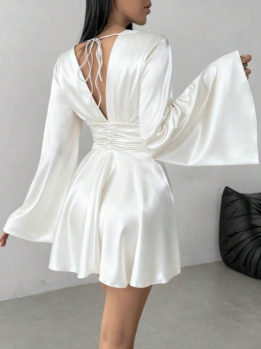 VENULA - Long Sleeve Deep V Neck Mini Dress