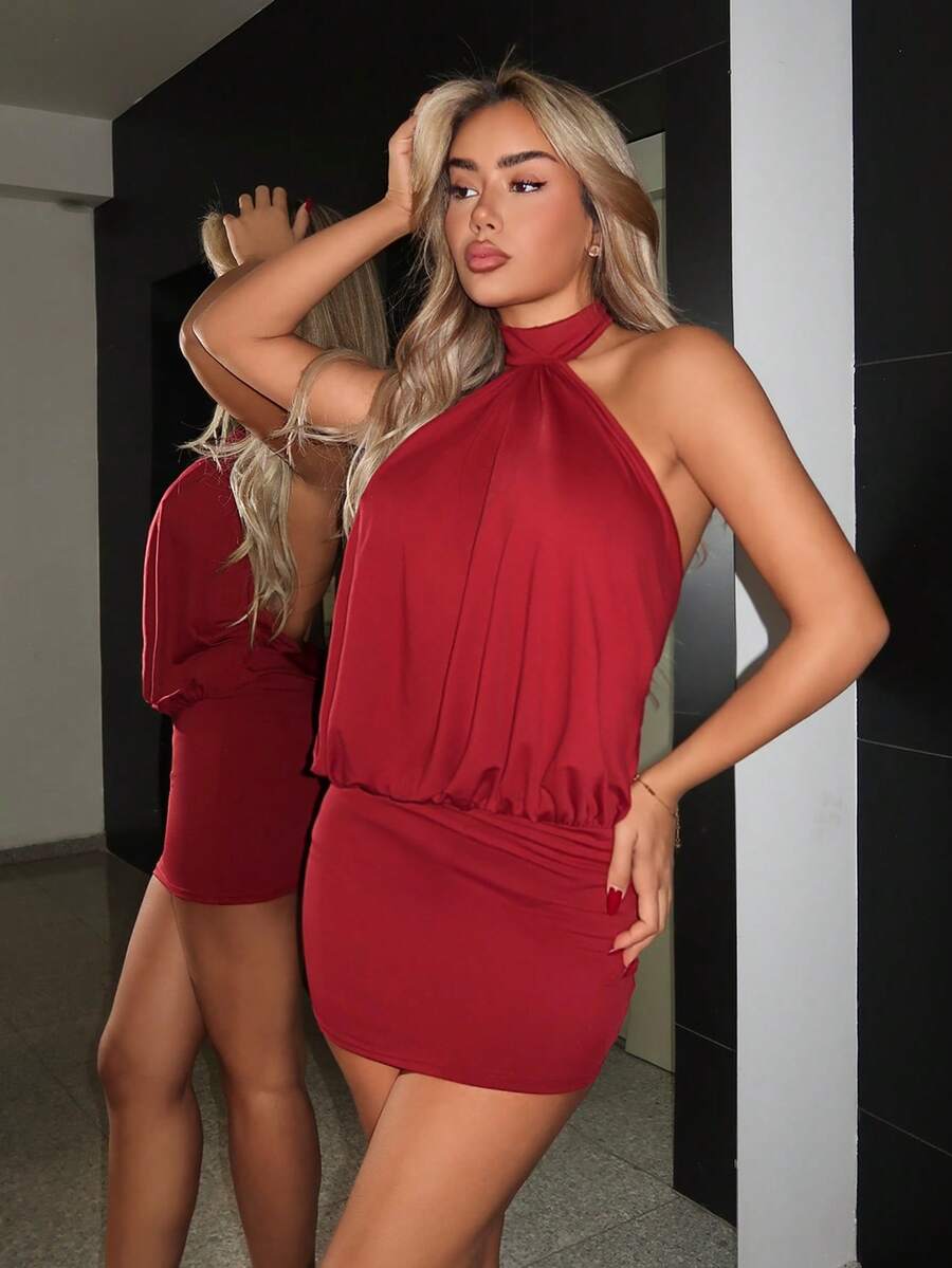 NOMA - High Neck Backless Bodycon Mini Dress