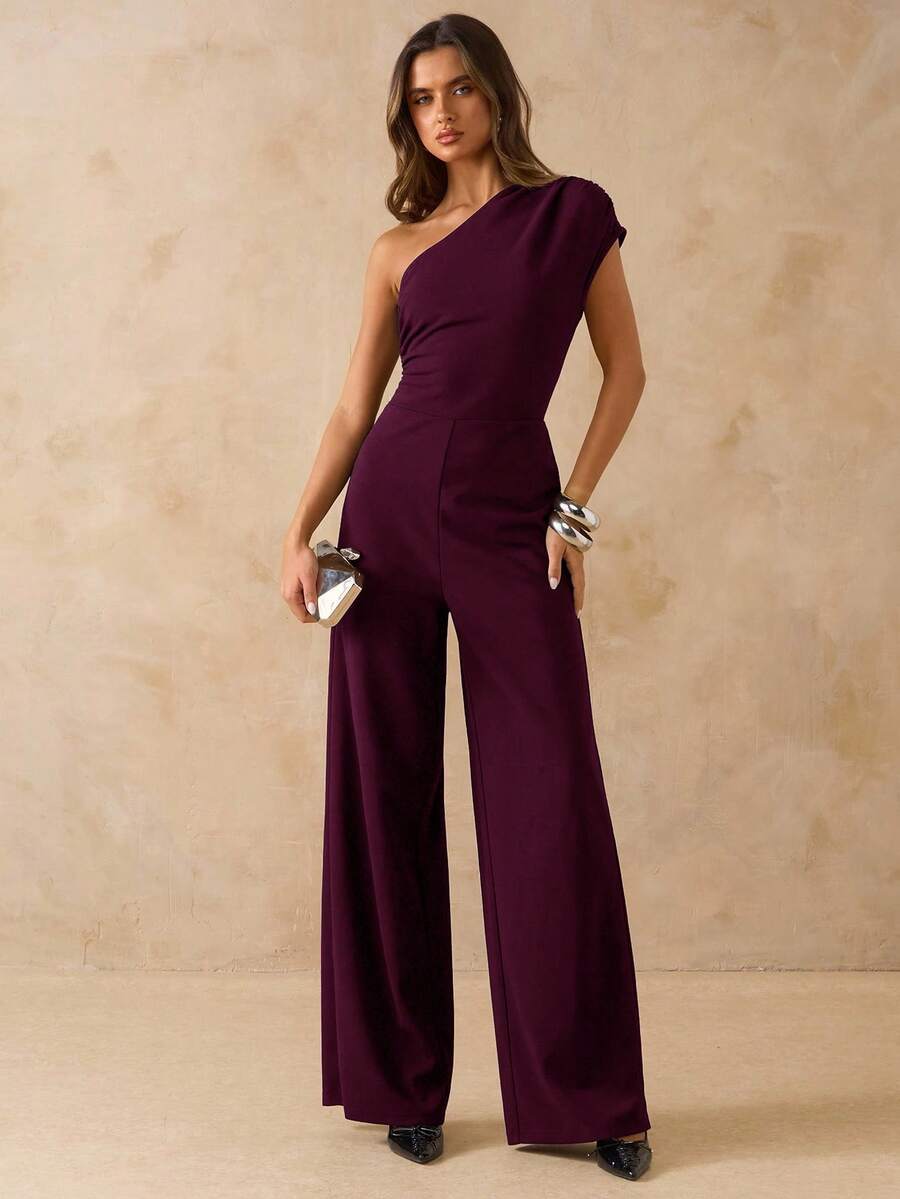 NORI - Asymmetrical One Shoulder Wide Leg Jumpsuit maxi dress