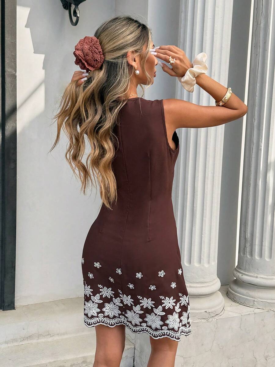 Serisse – Embroidered Deep V-Neck Mini Dress