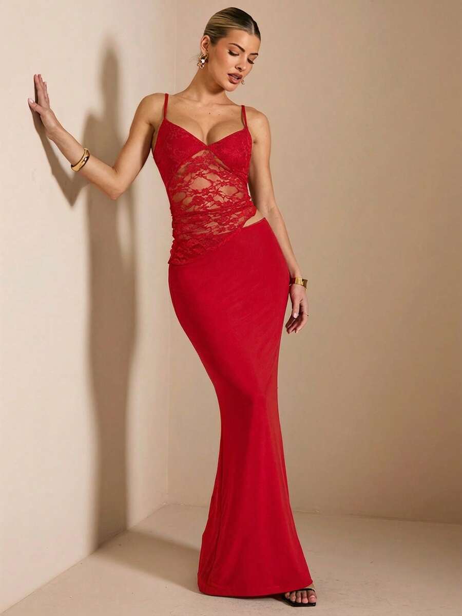 NARILA - Lace Panel Bodycon Maxi Dress