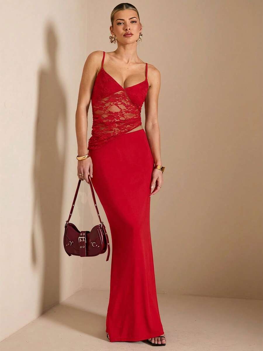 NARILA - Lace Panel Bodycon Maxi Dress