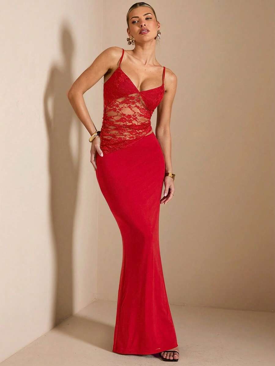 NARILA - Lace Panel Bodycon Maxi Dress