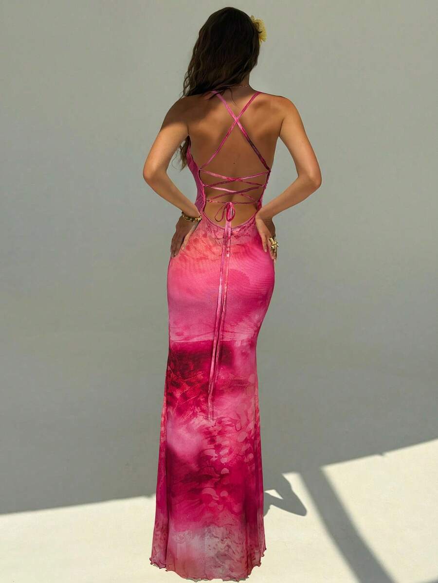 FLORINA - Floral Print Backless Cami Midi Dress