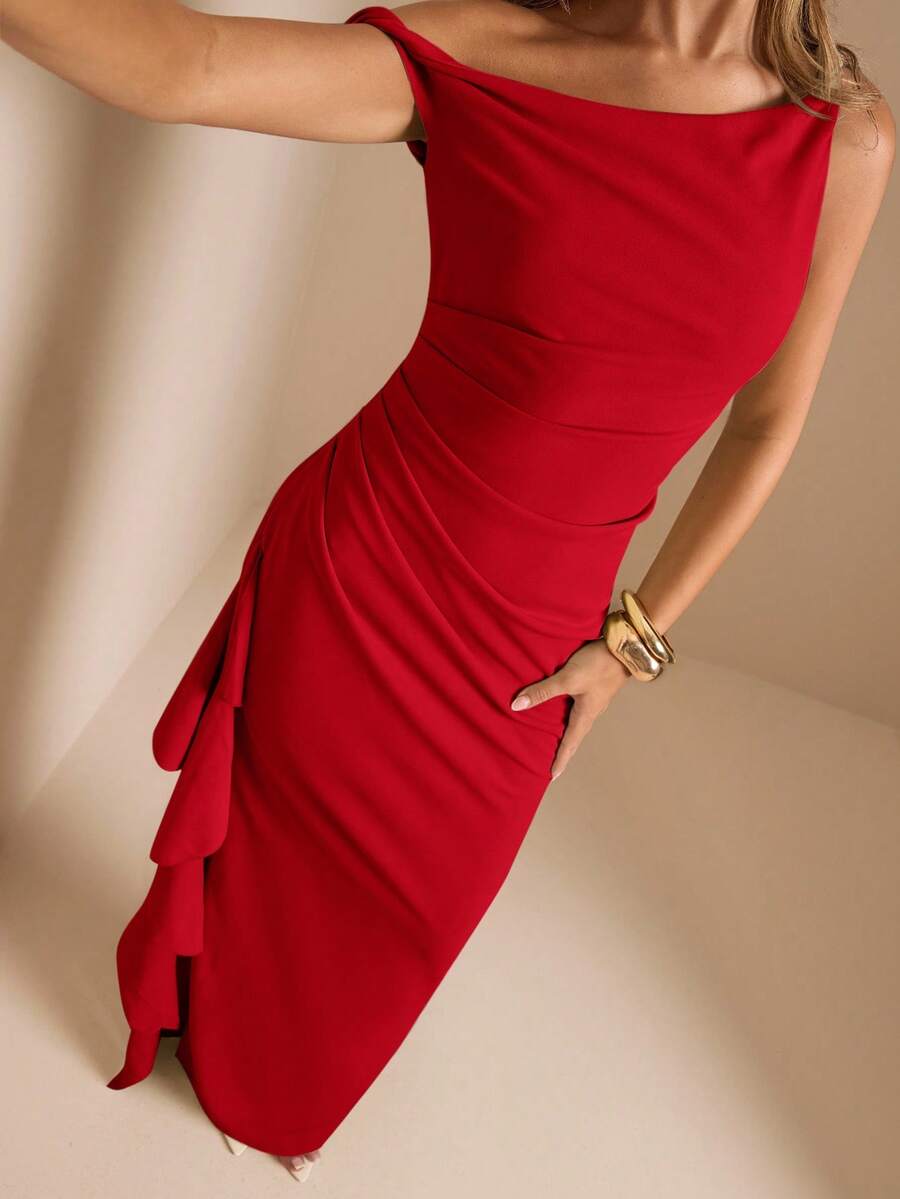 ROUELLE - One Shoulder Ruched Maxi Dress