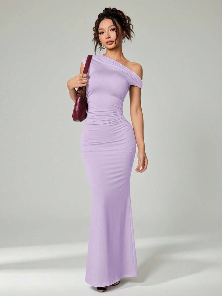 SVELTA - Petite One Shoulder Mermaid Maxi Dress Mauve Purple