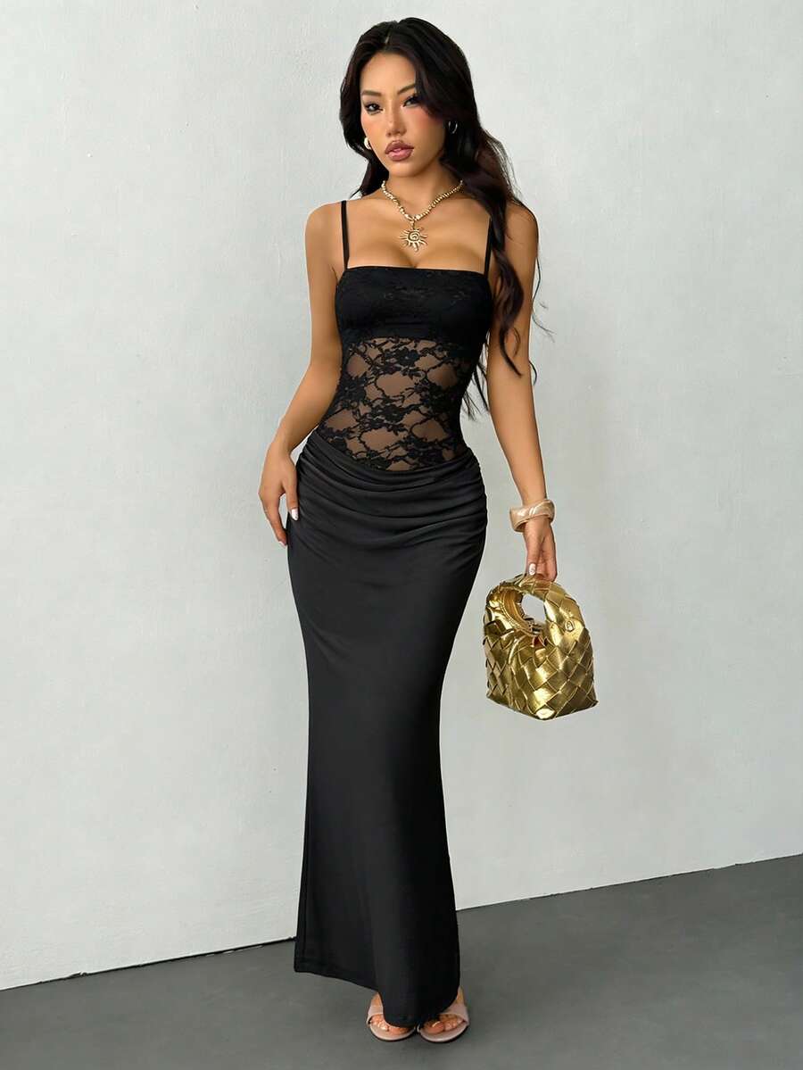 VALE -Lace Cami Bodycon Maxi Dress
