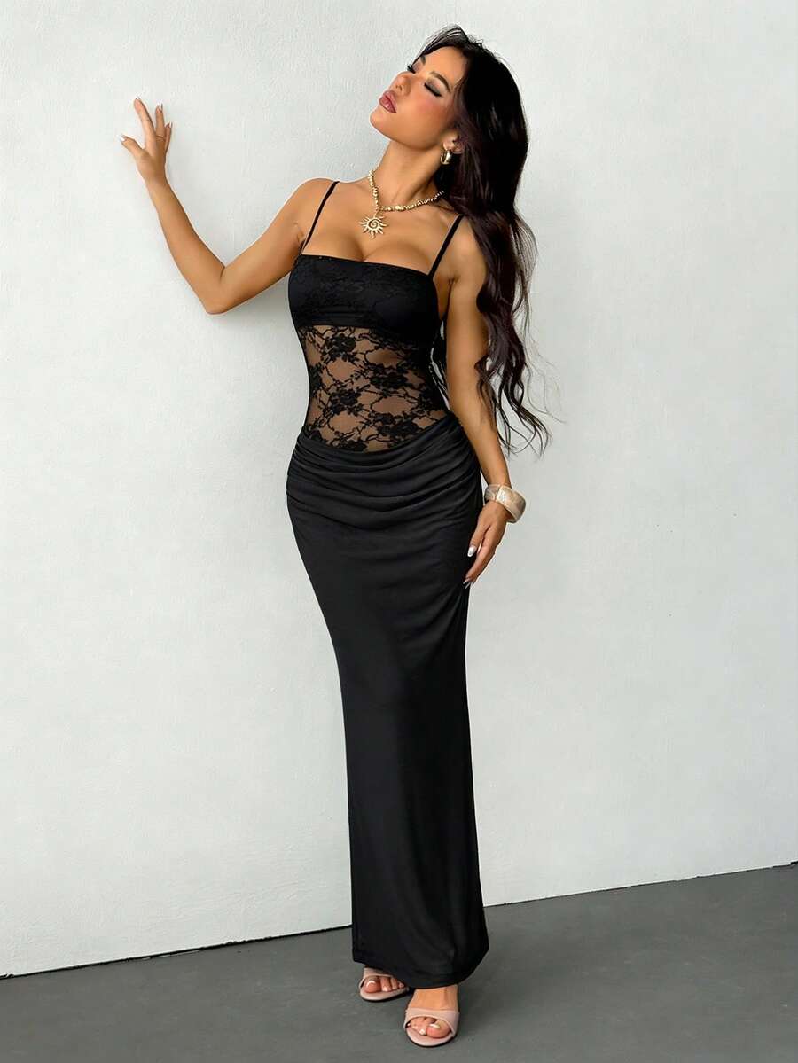 VALE -Lace Cami Bodycon Maxi Dress