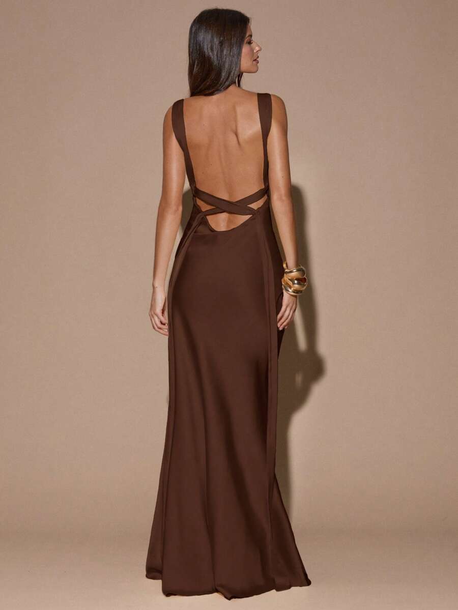 SOLÉA - Backless Maxi Dress Coffee Brown