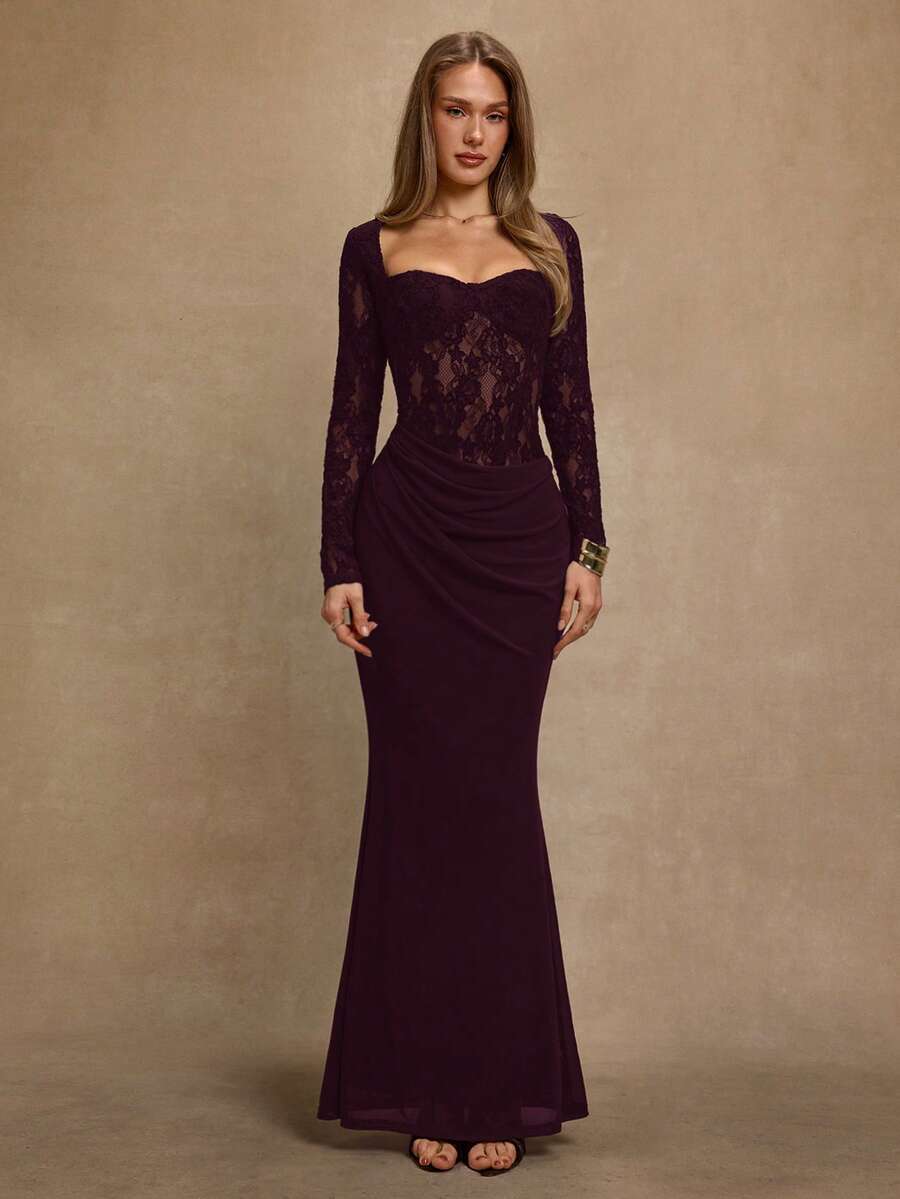 NOIRÉ LACE – Elegant Lace Bodycon Maxi Dress