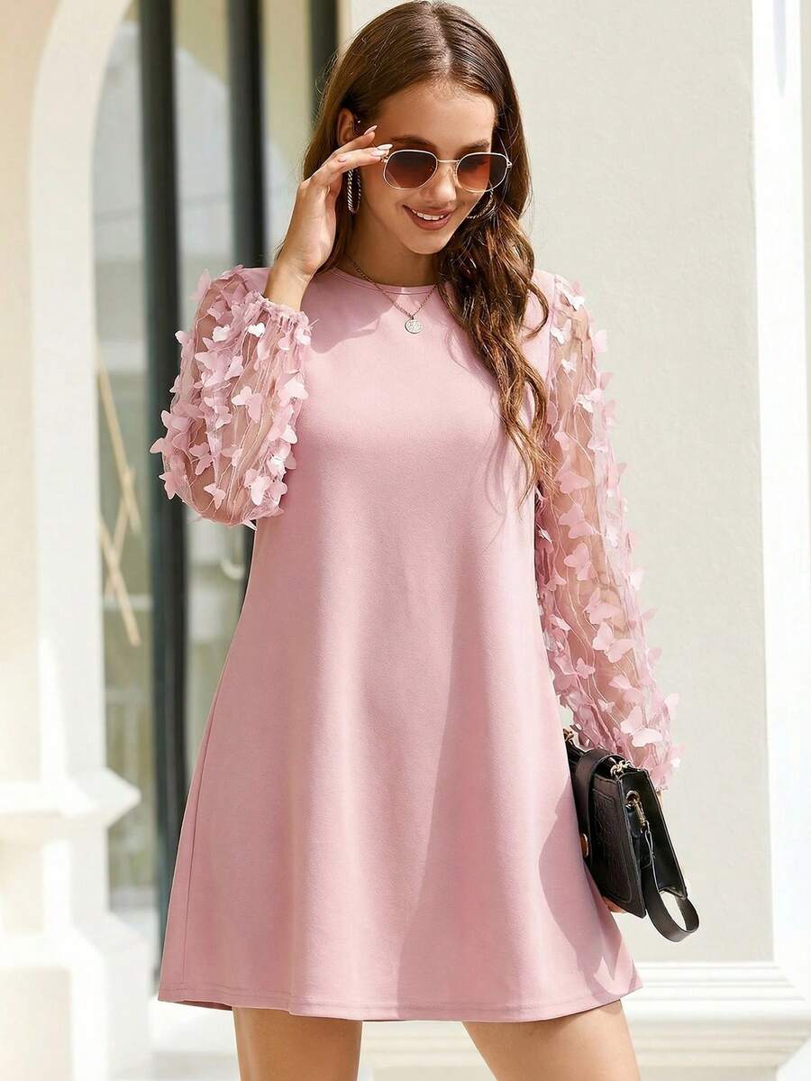 CLASI – Minimalist Sheer Sleeve Casual Dress Pink
