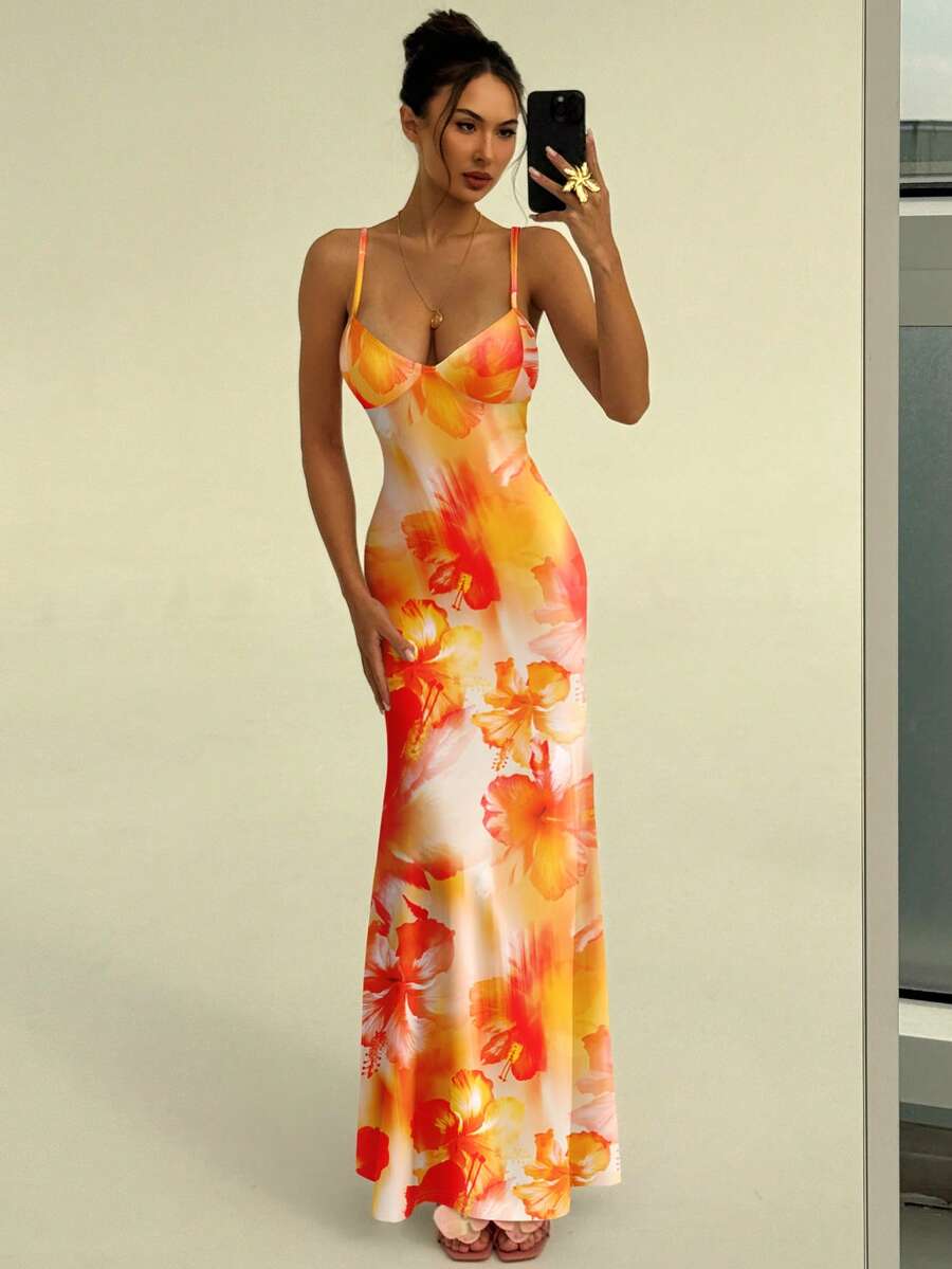 AZURA - Printed Cami Bodycon Maxi Dress