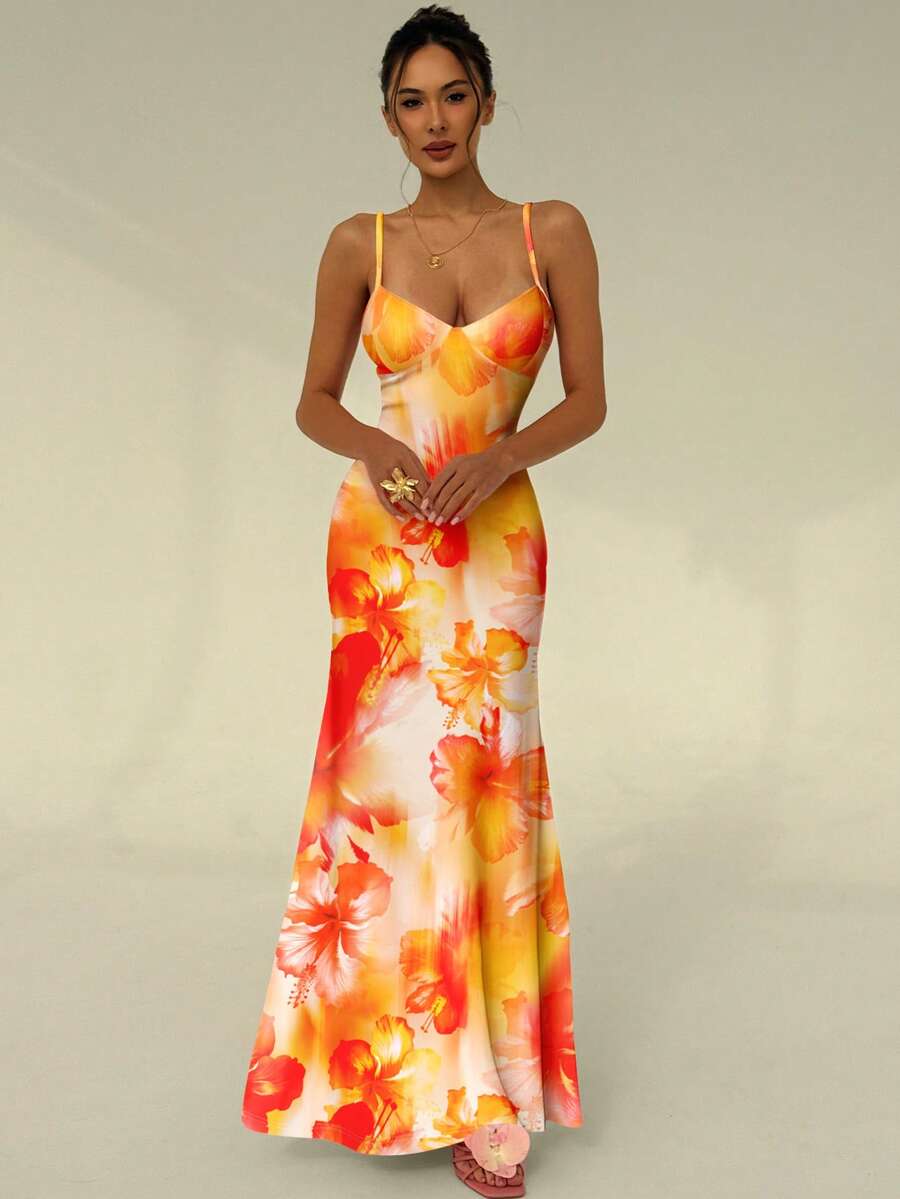 AZURA - Printed Cami Bodycon Maxi Dress