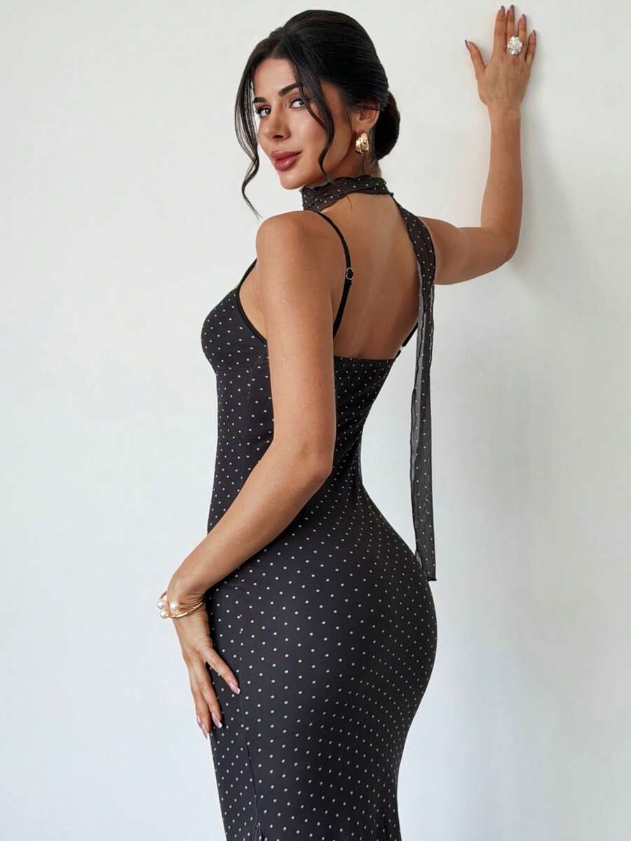 VOLA -Polka Dot Fishtail Maxi Dress