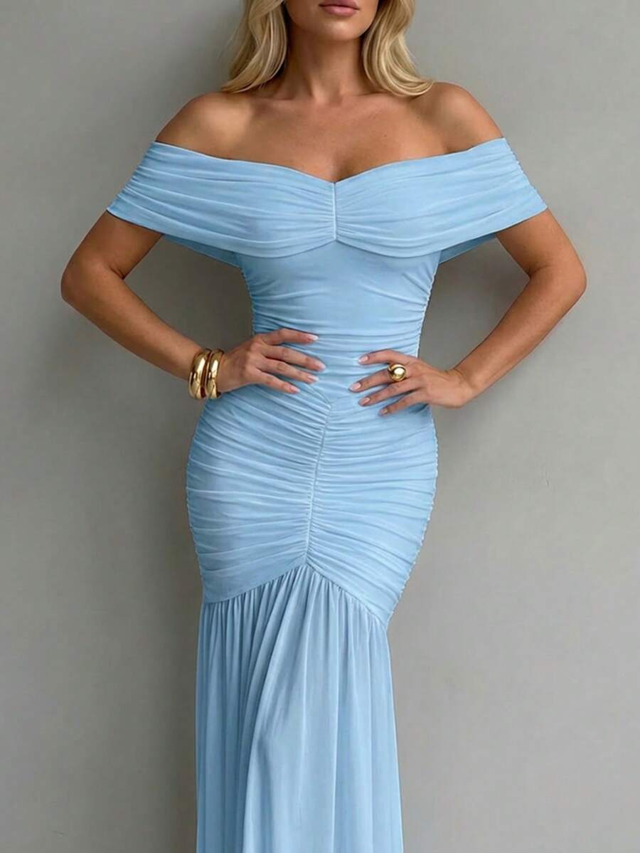 ADURÉE - Off Shoulder Ruched Mermaid Maxi Dress