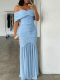 ADURÉE - Off Shoulder Ruched Mermaid Maxi Dress