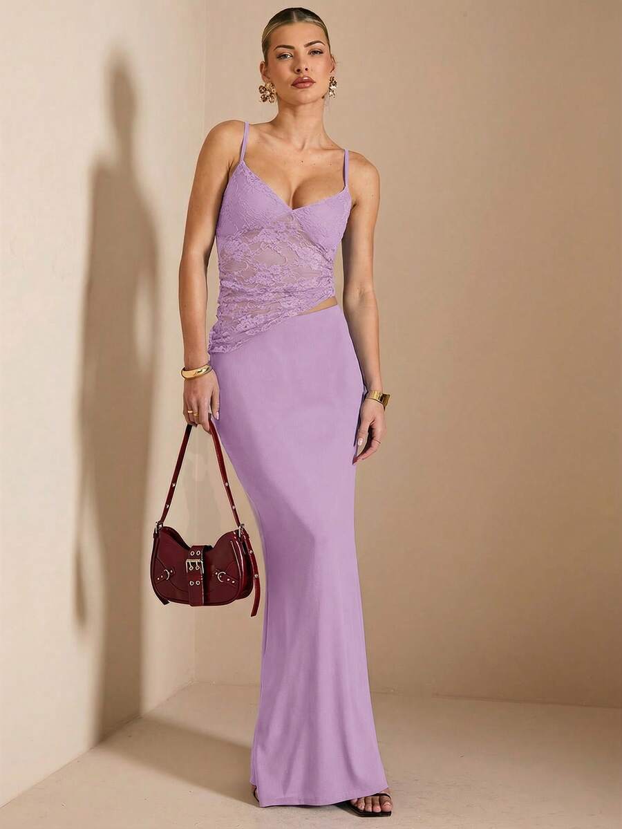 NARILA - Lace Panel Bodycon Maxi Dress