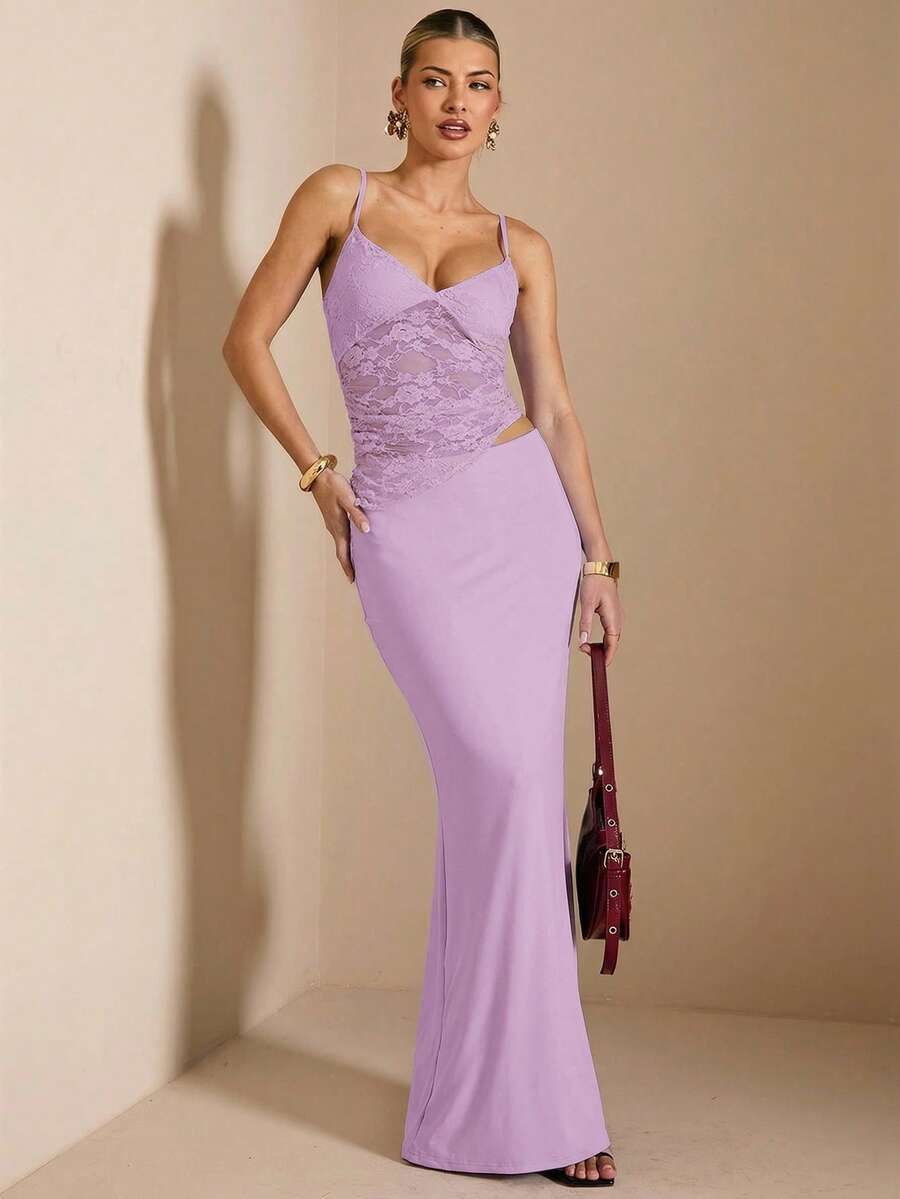 NARILA - Lace Panel Bodycon Maxi Dress