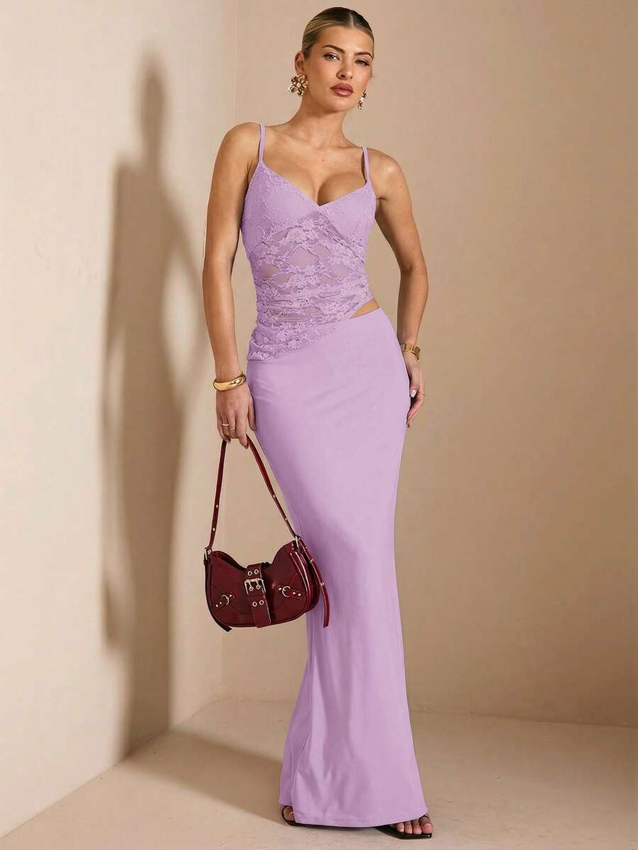 NARILA - Lace Panel Bodycon Maxi Dress