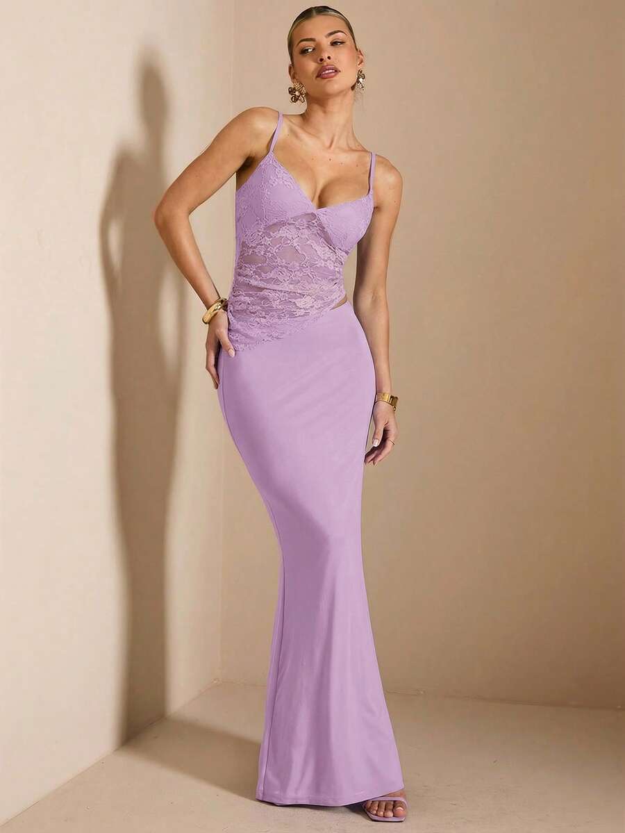 NARILA - Lace Panel Bodycon Maxi Dress