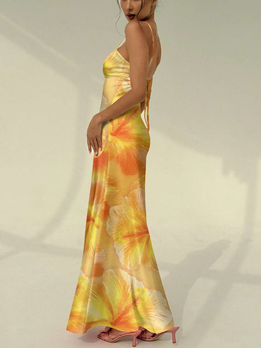SUNFLARE – Tropical Print Bodycon Maxi Dress
