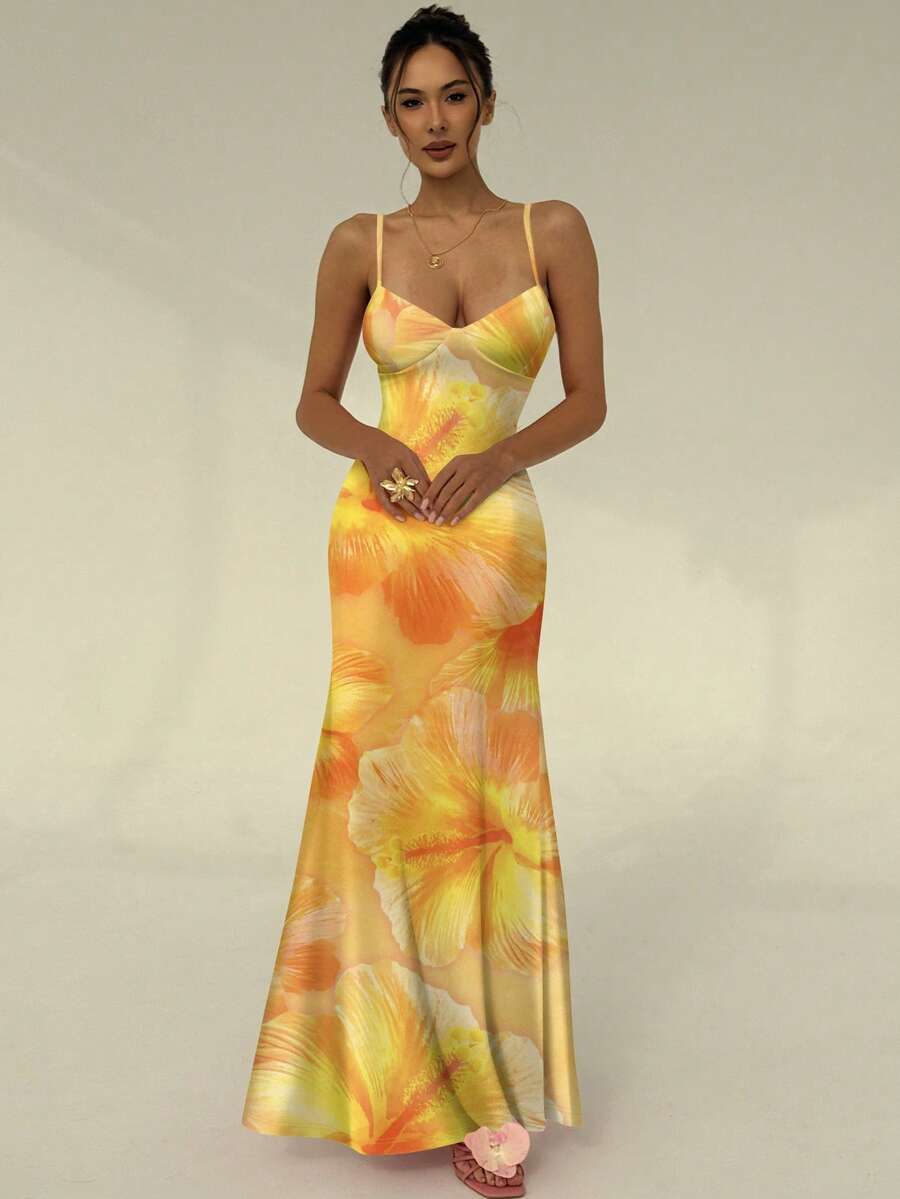 AZURA - Printed Cami Bodycon Maxi Dress