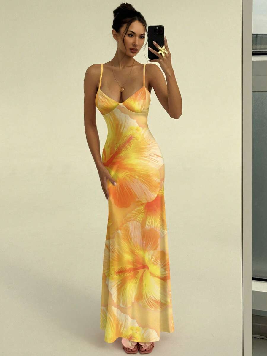 AZURA - Printed Cami Bodycon Maxi Dress