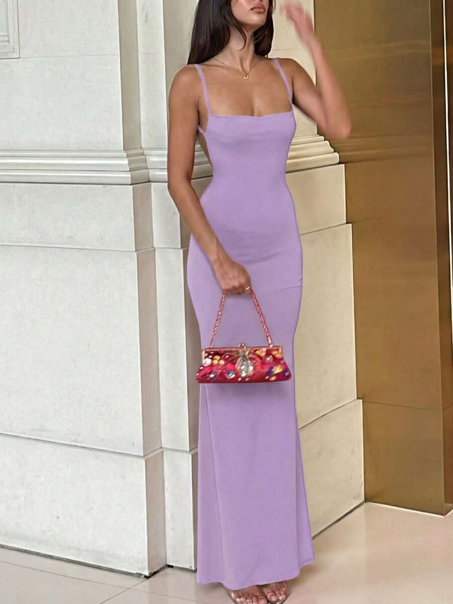VERDÉ - Maxi Bodycon Slip Dress Purple
