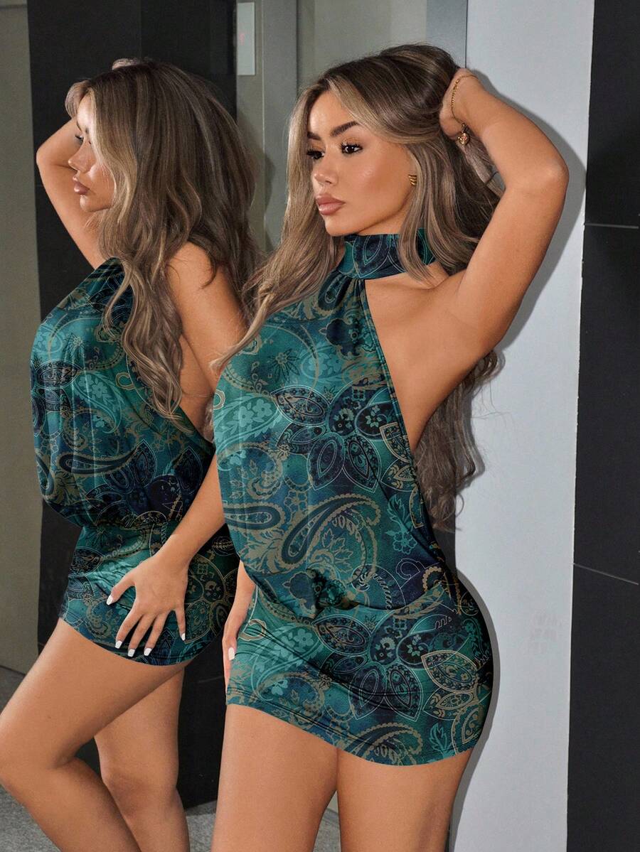 NOMA - High Neck Backless Bodycon Mini Dress Multicolor_7
